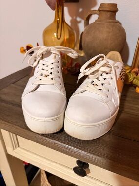 Qupid White Platform Sneakers with Tan Accent